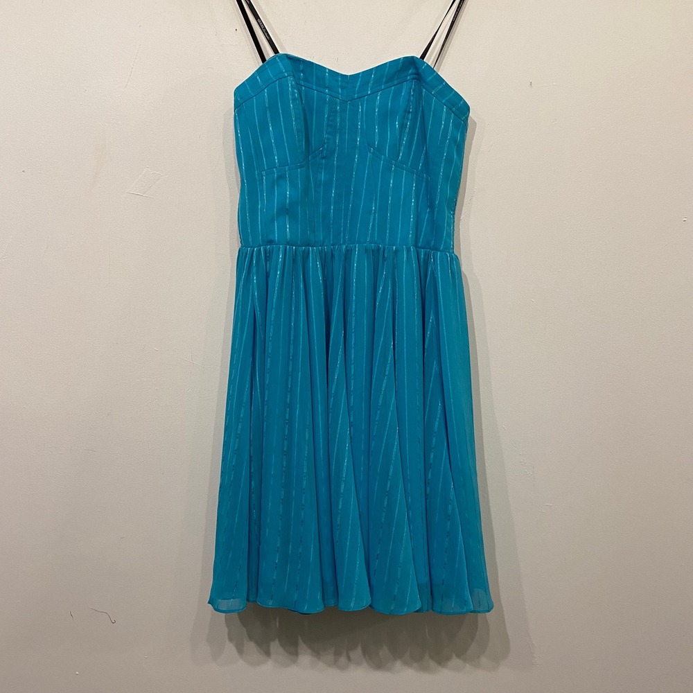 Guess Los Angeles Turquoise Blue Pinstripe Sweetheart Fit and Flare Dress 6